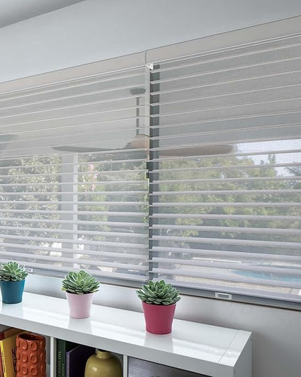zshine Automatic Shangri La Light Filtering Roller Shades Free Dimming Rechargeable Matter Motor Compatible with Homekit Siri for Living Room 83035E