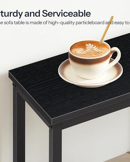 HOOBRO Narrow Console Table, Sofa Table, 4-Tier Industrial Entryway Table with Metal Mesh Shelf, Hallway Table with Adjustable Feet, for Entryway, Living Room, Hallway, Black BB79XG01