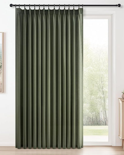 Topfinel Olive Green Pinch Pleated Linen Curtains 108 Inch Length 1 Panels for Bedroom Living Room Textured Semi Sheer Window Curtain Boho Neutral Back Tab Pinch Pleat Drape with Hooks 108 Inches Long