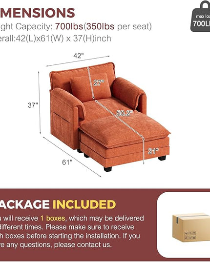 ELUCHANG Oversized 42" W Single Sofa with Ottoman, Convertible Sofa Bed for Living Room, Bedroom & Apartment, DIY Combination, Chenille Terracotta