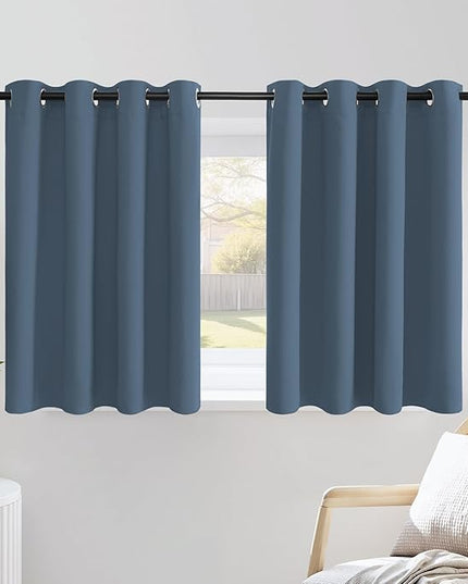 NICETOWN Smoky Blue Short Curtains 36 inches Long, Grommet Kitchen Window Curtains Thermal Short Drapes Room Darkening for Cafe, 2 Panels, W52 x L36