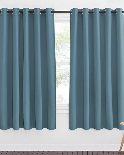 NICETOWN 66 Inch Long Blackout Curtains for Bedroom Living Room, Thermal Insulated Room Darkening Curtains, Light Blocking Blackout Drapes for Bedroom, 66" W x 66" L, 1 Panel, Smoky Blue