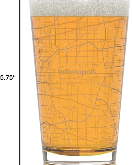 Well Told Engraved Indianapolis Indiana Map Pint Glass, Etched Beer Gift (16 oz, Clear) City Map Pint, Custom City Glassware, Gifts For Beer Lovers