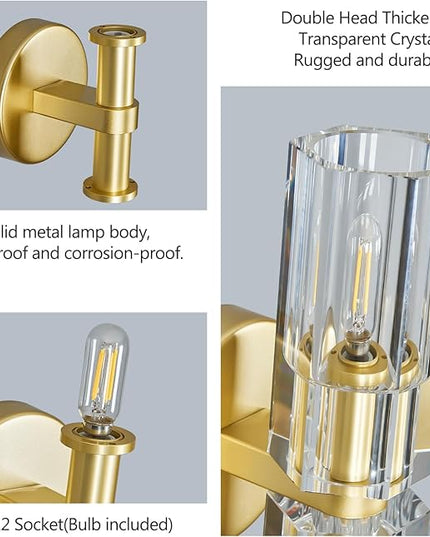 Modern Gold Wall Sconces Set of Two Bedroom Crystal Wall Sconces Indoor Sconces Wall Lighting Living Room Sconces with K9 Crystal Lampshade for Bathroom Hallway Entryway Stairway