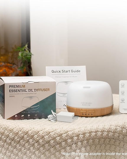 ASAKUKI Essential Oil Diffuser, 300ml Ultrasonic Aromatherapy Oil Humidifier with 7 Colors Lights 2 Mist Mode for Home