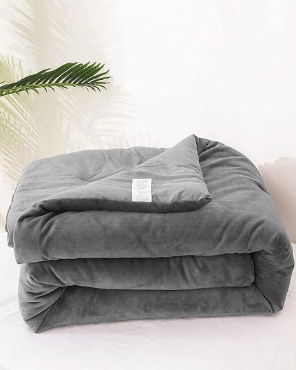 Houseri Grey Velvet Comforter Sets Full Fluffy Light Gray Bedding Sets Warm Winter Plain Grey Puffy Sherpa Bed Comforters Solid Gray Flannel Bedding Soft Teen Boys Girls Fuzzy Furry Quilt Blanket Full
