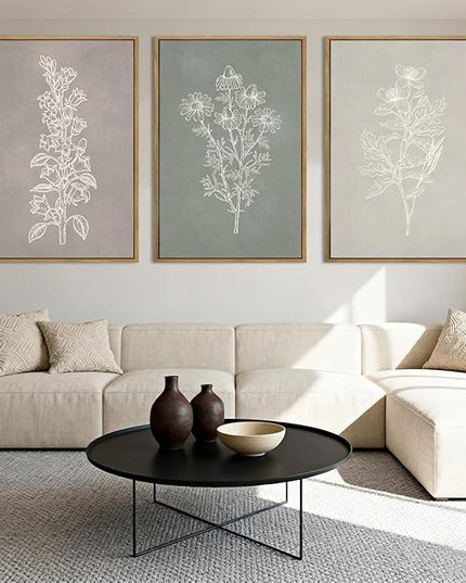 ANHUIB Neutral Botanical Wall Art Farmhouse Floral Paintings Boho Flower Wall Decor 16x24 Inch Set of 3 for Living Room Bedroom
