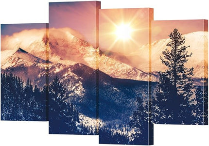 VVOVV Wall Decor - Sunrise Art Canvas Painting Colorado Mountains Pictures Wall Art Rocky Mountain Landscape Photographs Home Decor for Living Room