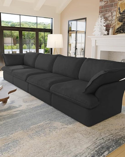 JACH 162.98" 4 Seater Sectional Couches for Living Room, Modular Sectional Sofa, Deep Seat Black Sofas, Cushion Covers Removable, Two Corners and Two Middle Sofa for Living Room