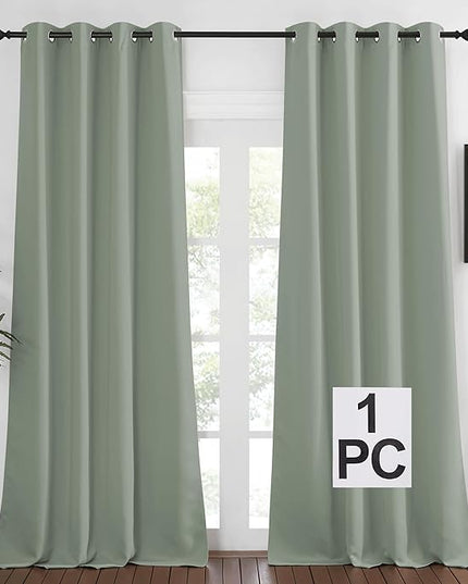 NICETOWN Blackout Sage Green Curtain 90 inch Length for Bedroom - Thermal Insulated Grommet Room Darkening Window Drape Sound Dampening for Living Room, W52 x L90, 1 Panel