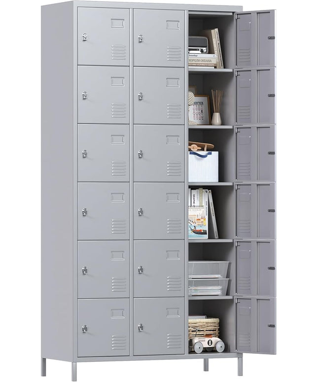 Aobabo 18 Doors Metal Storage Locker for Employees, Storage Locker for School Office Gym Bedroom, Grey, Assembly Required