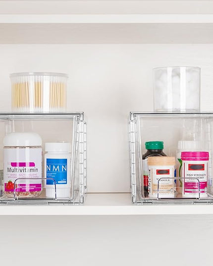 Vtopmart 2 Pack Large Stackable Storage Drawers,Clear Acrylic Drawer Organizers with Handles, Easily Assemble for Bathroom,Kitchen Undersink,Cabinet,Closet,Makeup,Pantry organization and Storage