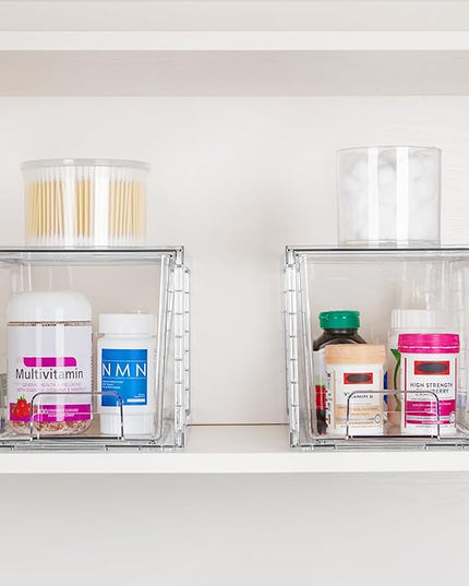 Vtopmart 4 Pack Large Stackable Storage Drawers,Easily Assemble Acrylic Bathroom Closet Undersink Organizers and Storage,Plastic Bins for Kitchen Cabinets,Pantry,Makeup,Medicine Organization