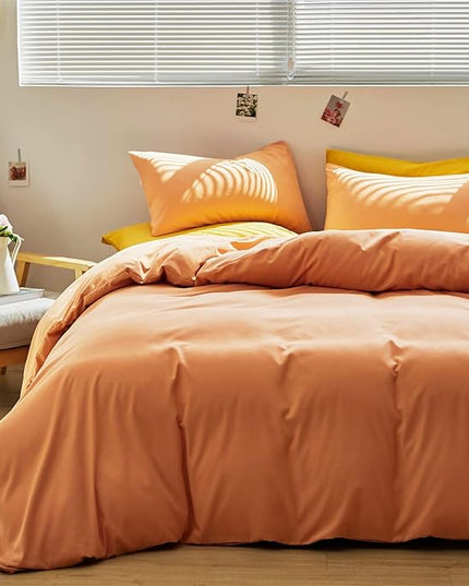 Luxlovery Peach Comforter Set King 3 Piece Modern Solid Color Soft Breathable Blanket Quilts Orange Pink Bedding Set