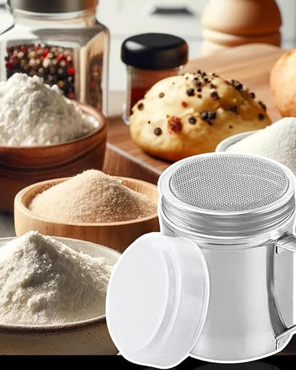 Powder Shaker Stainless Steel | Sturdy Salt Dispenser With Dust-Proof Lid,Container Jar With Handle, Kitchen Utensils & Gadgets For Baking Camping Travel, Companion Table Coffee Sugar Flour
