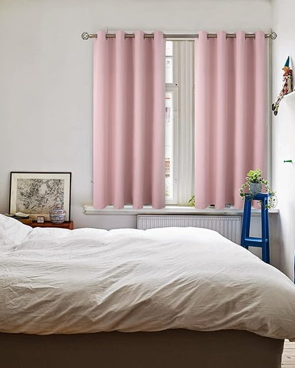 BGment Room Darkening Curtains 45 Inches Long - Grommet Thermal Insulated Drapes Window Treatment Curtains for Bedroom, 2 Panels, 52 x 45 Inch, Baby Pink