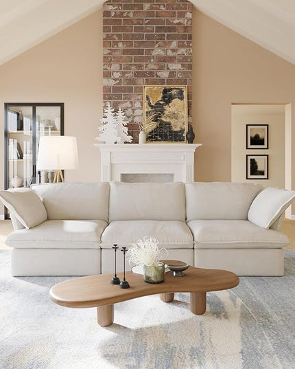 JACH 122.82" Cloud Couch Sectional for Living Room, Modular 3 Seats Sofas, Convertible Sectional Couches, Cushion Covers Removable, Two Corners and One Middle Sofa for Living Room (Beige)