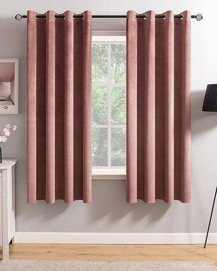 MIULEE Elegant Velvet Curtains Dusty Rose Pink Grommet Curtains Thermal Insulated Soundproof Room Darkening Blackout Curtains/Drapes for Girls & Ladys Living Room/Bedroom Decor 52 x 63 Inch 2 Panels