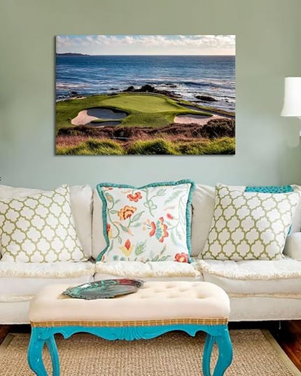 chenchenArt California Coastline Golf Course Wall Art Prints USA Golf Course Canvas Wall Decor for Living Room Bedroom Bathroom Home Decorations Painting Framed Ready to Hang(24''H x 36''W)