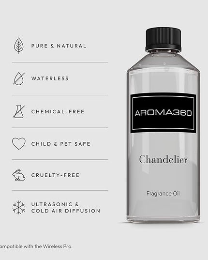 Aroma360 - Chandelier Fragrance Oil Blend | Hotel Inspired for Luxury Essential Oil Diffusers | Aromatherapy Scent Diffuser Oil | Bergamot, Woodsy Sandalwood, and Flirtatious Saffron - 500ML