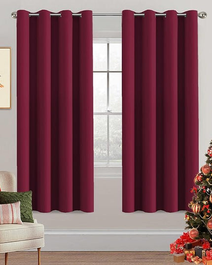 H.VERSAILTEX Christmas Blackout Curtains Thermal Insulated Blackout Curtains for Party- Antique Copper Grommet Top Window Drapes - Burgundy- 52" W x 72" L - (Set of 2 Panels)