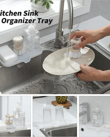 Silicone Bathroom Soap Dishes with Drain Spout-Bathroom and Kitchen Sink Organizer,Sponge Holder,Dish Soap Tray,Perfect for Dispenser,Scrubber,Bottle,Cup on Counter Translucent 9.6"×5.3"