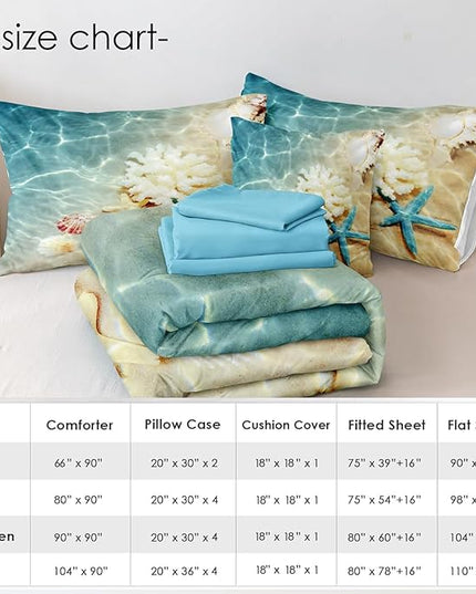 Bedbay Coastal Bedding California King Comforter Set 8 Pieces Beach Themed Bedding Set Soft Microfiber Ocean Beach Comforter Bed in a Bag Set California King Bedding Set(Ocean,Cal-King)
