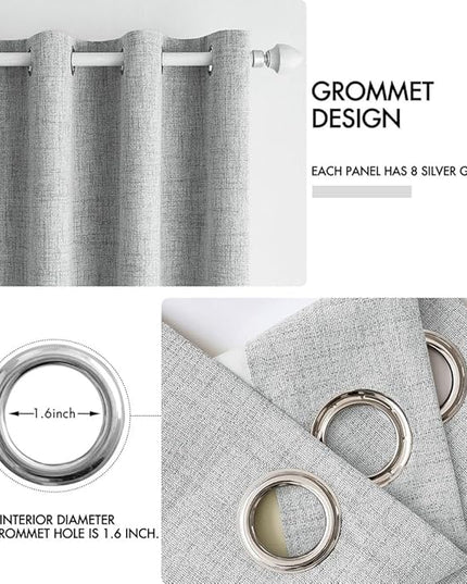 MIULEE 100% Blackout Linen Curtains for Bedroom Thermal Insulated Glacier Gray Grommet Room Darkening Curtains & Drapes for Living Room Nursery 52 x 84 Inch (2 Panels)
