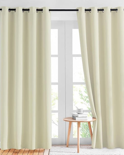 NICETOWN Light Block Window Curtains 84" Length - Home Fashion Thermal Insulated Solid Grommet Room Darkening Window Treatments for Hall Room, Beige, 1 Pair, 52" Wide by 84" Long
