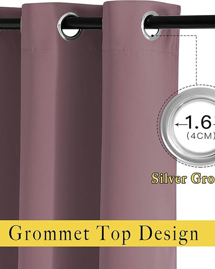 NICETOWN Living Room Blackout Curtains 120 inches Long - Sound Reducing Thermal Insulated Solid Grommet Window Drapes Light & Heat Blocking for Bedroom, Dry Rose, Set of 2, W52 x L120