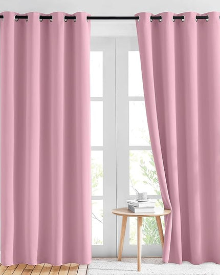 NICETOWN Crystal Pink Blackout Curtains for Bedroom - Grommet Blackout Thermal Insulated Room Darkening Sound Blocking Window Treatments for Girls Room/Teens, 2 Panels, W52 x L84