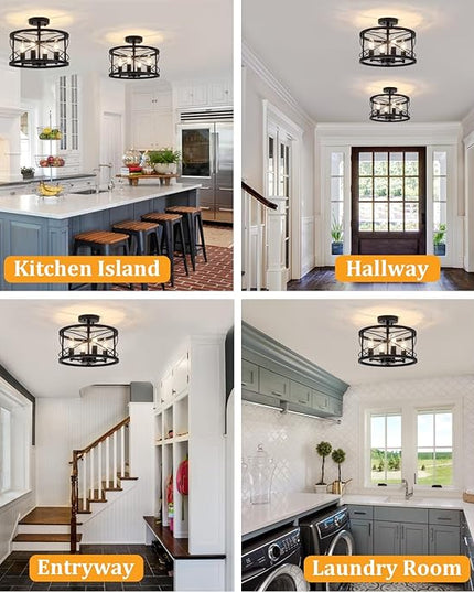TOULMJ 4-Light Black Semi Flush Mount Ceiling Light, Modern Entryway Light Fixtures, Farmhouse Light Fixtures Ceiling Mount for Kitchen Island Laundry Hallway Dining Room, UL-Listed