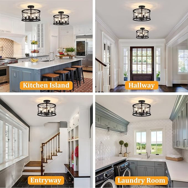 TOULMJ 4-Light Black Semi Flush Mount Ceiling Light, Modern Entryway Light Fixtures, Farmhouse Light Fixtures Ceiling Mount for Kitchen Island Laundry Hallway Dining Room, UL-Listed