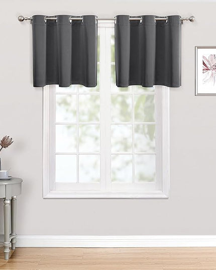 ChrisDowa Small Kitchen Valances for Windows - Grommet Short Thermal Insulated Room Darkening Window Valances Curtains for Living Room (2 Panels, Grey, 52 x 18 Inch)