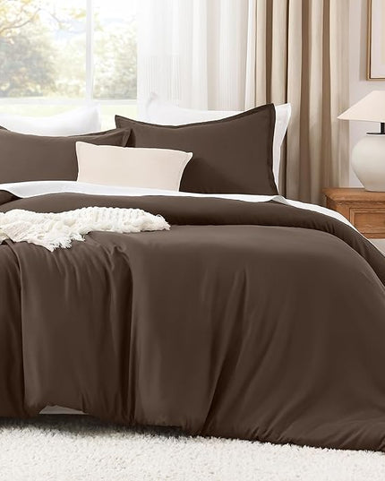 Litanika Comforters California King Size Chocolate, 3 Pieces Lightweight Solid Bedding Set & Collections, All Season Fluffy Bed Set (104x96 Inches Comforter & 2 Pillowcases)