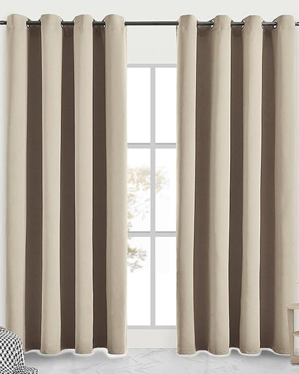 Blackout Curtains for Bedroom Thermal Insulated Light Blocking Room Darkening Curtains Solid Grommet Window Drapes for Living Room, Set of 2 Curtain Panels 52 W x 84 L inch Long Beige