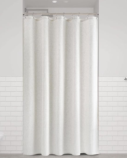 Naturoom 42 Inch Shower Curtain - Stall Narrow Half Linen Ultra Thick Fabric Shower Curtain Set with Hooks, Boho Farmhouse Rustic RV Camper Bath Curtains for Bathroom, Beige White, 42x72