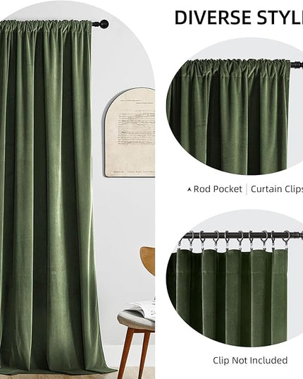 Joydeco Customized Velvet Curtains for Bedroom & Living Room, Heavy Duty Luxury Thermal Insulated Olive Green Velvet Curtains Rod Pocket 1 Panel, Custom Size