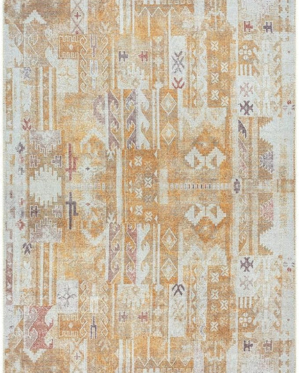 GLN Rugs Bohemian Collection - Machine Washable Area Rug, Bohemian Vintage, Non Slip, Low Pile Chenille Rug, Living Room, Bedroom, Bathroom Rug (4'x6' Yellow)