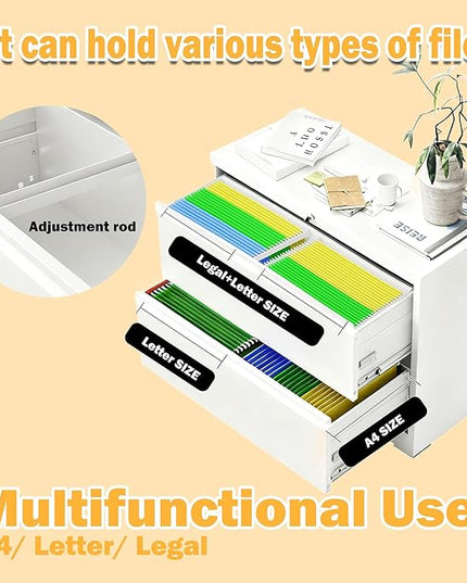2 Drawer Lateral File Cabinet with Lock, File Cabinet, Metal Lateral Filing Cabinets for Home Office, File Storage Cabinet for Legal/Letter/A4 Documents, Assembly Required (White, 26'W)