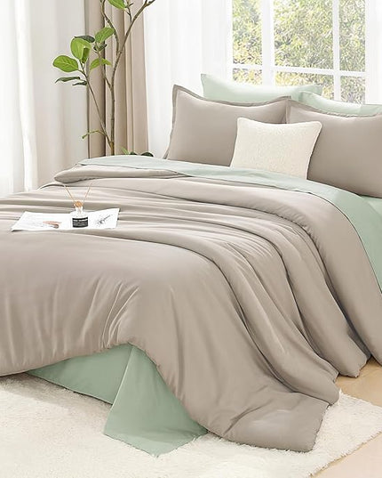 Litanika Oatmeal Twin/Twin XL Comforter Set, 2 Pieces Lightweight Solid Bedding Comforter Set, All Season Fluffy Bed Set (66x90In Comforter & 1 Pillowcase)