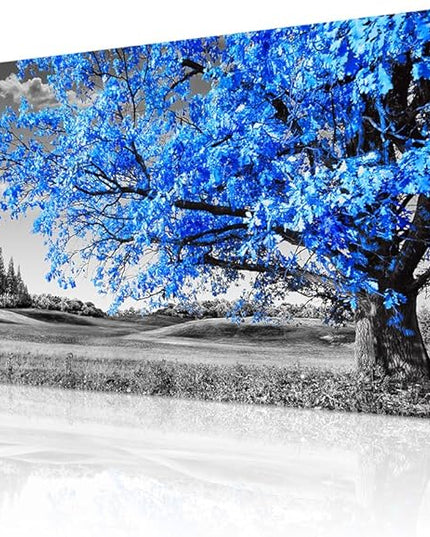 Wapluam Canvas Wall Art For Living Room Modern Wall Decor For Bedroom Black And White Wall Paintings Blue Tree Scenery Pictures Prints Artwork Office Decor Room Aesthetic Home Decor 20" X 40"