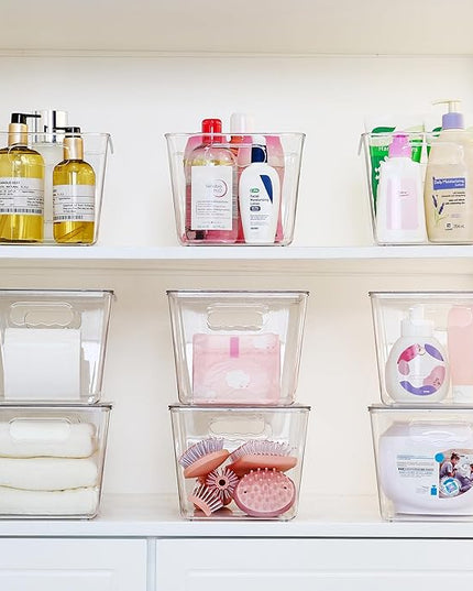 Vtopmart 6 Pack Clear Stackable Storage Bins with Lids, Large Plastic Containers with Handle for Pantry Organizer and Storage,Perfect for Bathroom,Cabinet,Kitchen,Fridge,Closet Organization