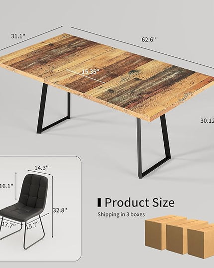 ZckyCine Extendable Dining Table Set 47"-63", Rustic Wood Table with 6 PU Leather Chairs, Modern Scandinavian Dining Room Furniture for Kitchen Apartment