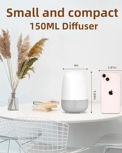150ML Rechargeable Battery Operated Essential Oil Diffuser, Portable Cordless Aromatherapy Diffuser,7-Hour Runtime with 7 LED Color Changing Lights for Home, Office, Bathroom, Travel