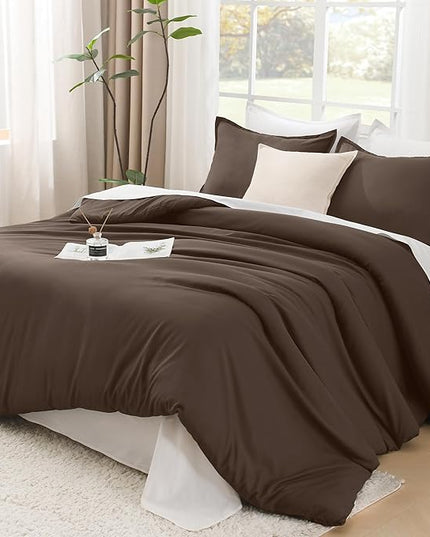 Litanika Comforters California King Size Chocolate, 3 Pieces Lightweight Solid Bedding Set & Collections, All Season Fluffy Bed Set (104x96 Inches Comforter & 2 Pillowcases)