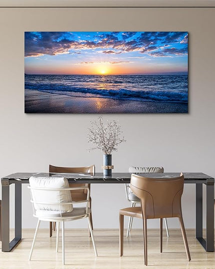 hyidecorart Wall Art Moon Sea blue Ocean Landscape Paintings Bedroom Canvas Art Print wall art for living room Paintings for Wall Decor and large Home Decor (30 x 60inch x 1pcs)