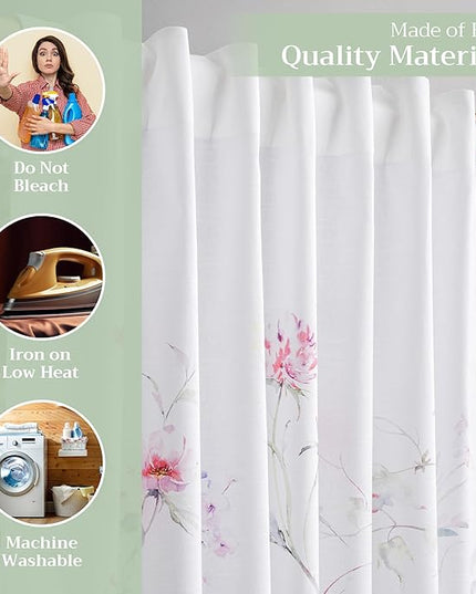 Maison d' Hermine Curtains for Living Room 100% Cotton 124 inch Length Two Panels Light Filtering Curtains for Bedroom Windows with Rod and Loop Pockets Drapes (Summer Floral Lilac, 50" W x 124" L)