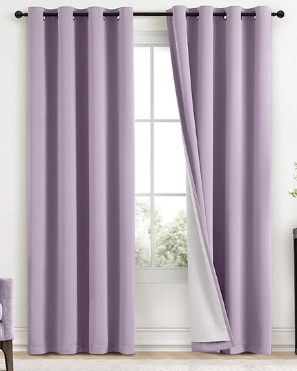 Yakamok Lilac 100% Blackout Curtains 84 Inches Long with 2 Thick Layers-Light Purple Room Darkening Thermal Insulated Window Curtain Set of 2 Panels for Bedroom Living Room 52x84 Inches,Lavender