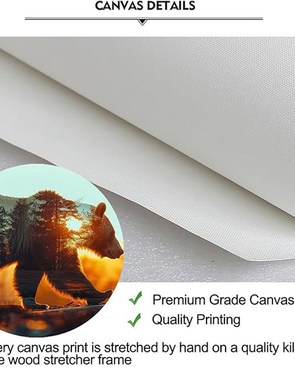 iKNOW FOTO Bear and Forest Canvas Wall Art - Double Exposure Wildlife Photography - Rustic Cabin Decor - Woodland Animal Canvas Prints - Panoramic Pictures for Office, Living Room 20x48